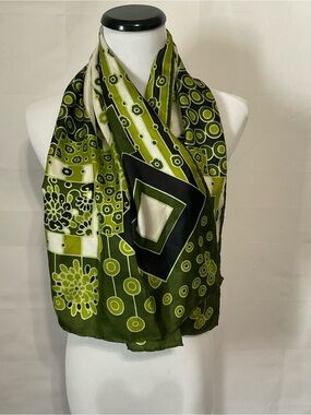 Mid Century Vintage Japanese 100% Silk Oblong Scarf with Hand rolled edge